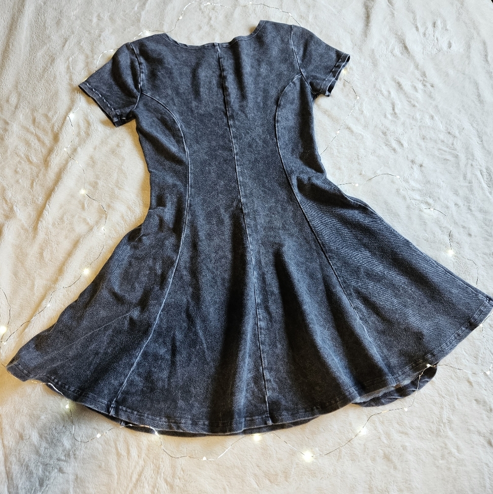 Gray Denim Washed Skater Dress - Festival - Picture 4 of 5